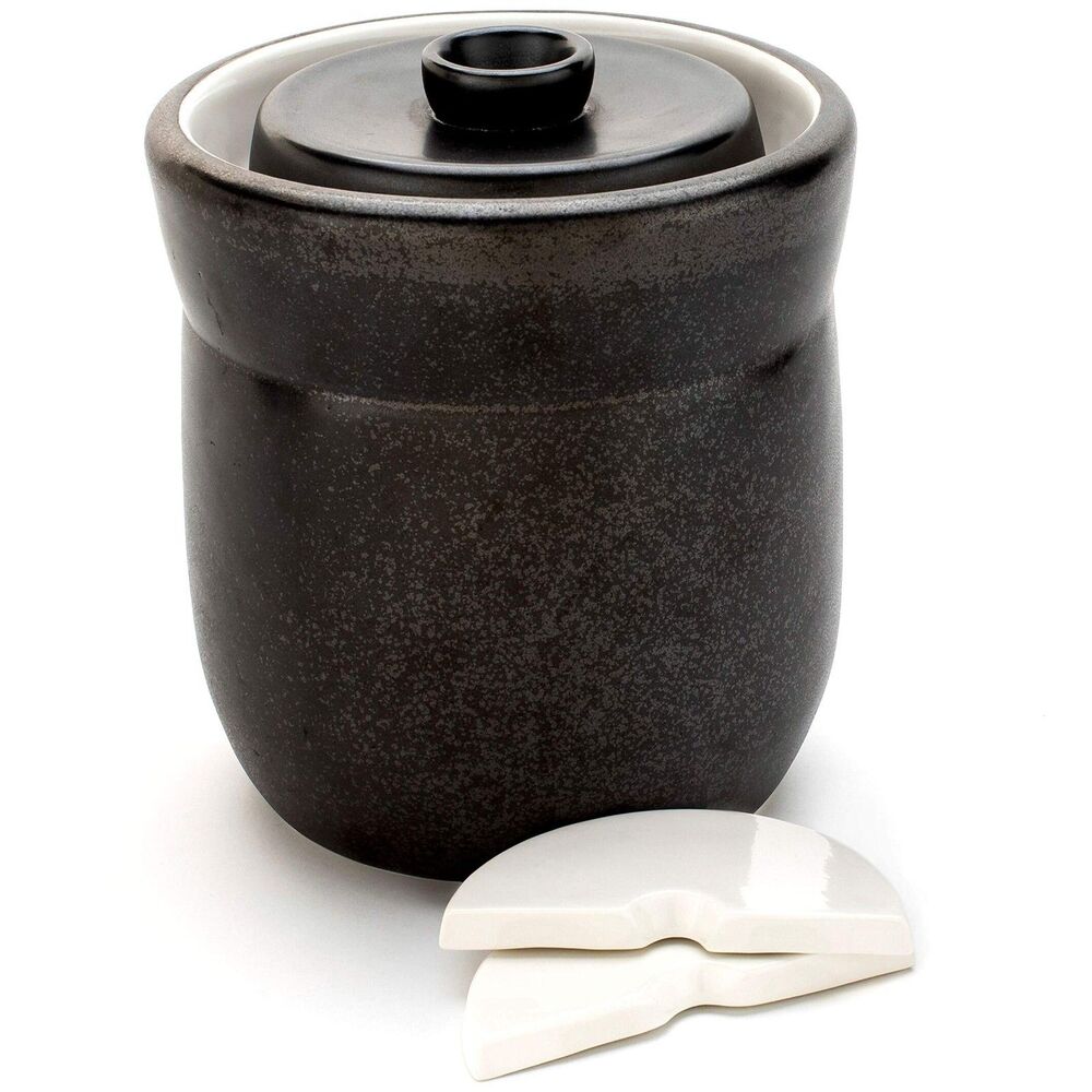 TOMO Fermentation Crock with Weights - Ceramic Sauerkraut Pickling Crock - 3L